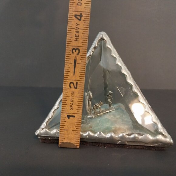 Beveled Glass And Pewter Pyramid Shaped Diorama Gold Miner Cactus Mule Burro - Picture 8 of 8